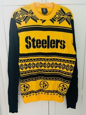 NFL Team Pittsburgh Steelers Yellow & Black Ugly Christmas Sweater Men’s L
